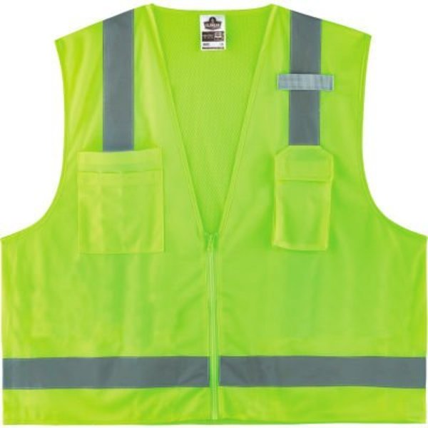 Ergodyne GloWear 8249Z-S Hi-Vis Surveyors Vest, Class 2, Economy, Single Size, XL, Lime 24505